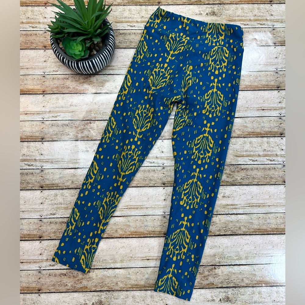 Navy Blue and Yellow pattern Kids Leggings (S/M LuLaRoe LLR 2-8)